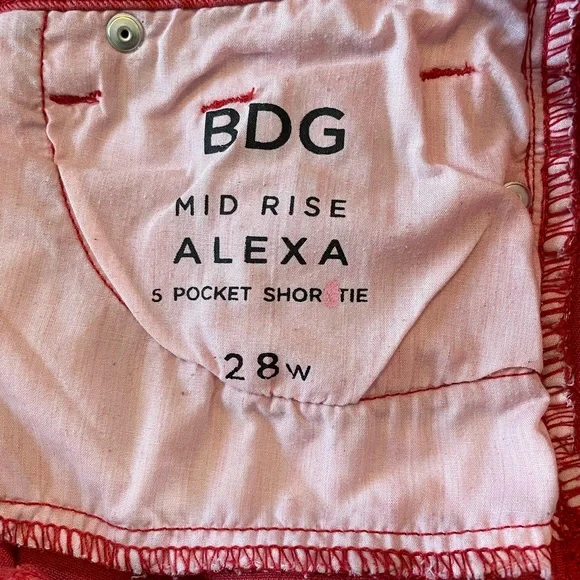 BDG Mid Rise Alexa 5 Pocket Shortie Red 28W - Picture 5 of 5